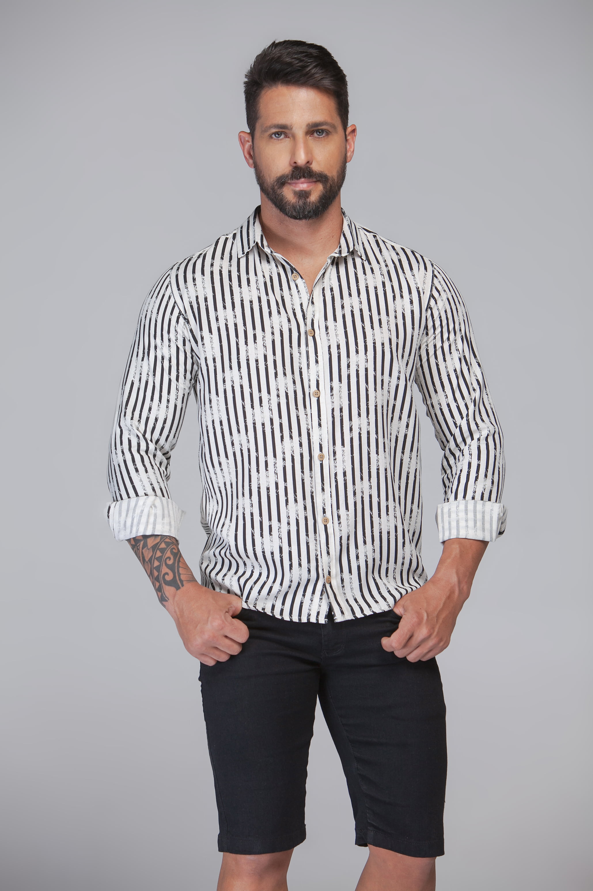 CAMISA MASCULINA SOCIAL SLIM FIT MANGA LONGA LISTRADA GORDES PREMIUM