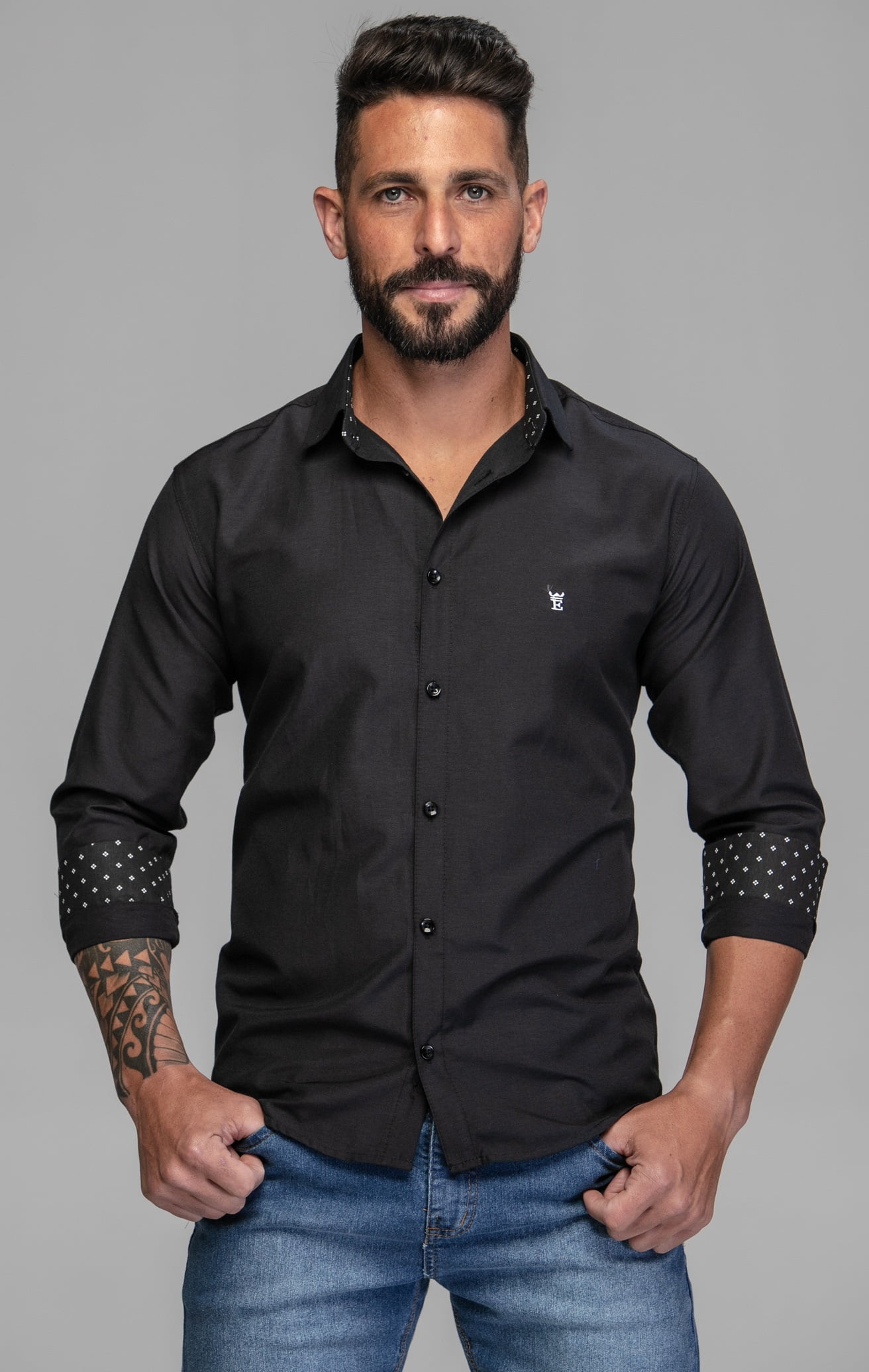 Camisa Social Masculina Alfajor Preta Conforto E Durabilidade