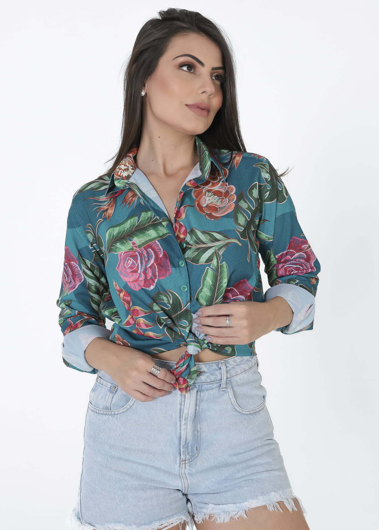 Jeans Camisa Social Feminina Estampada Manga Longa Camisa Feminina