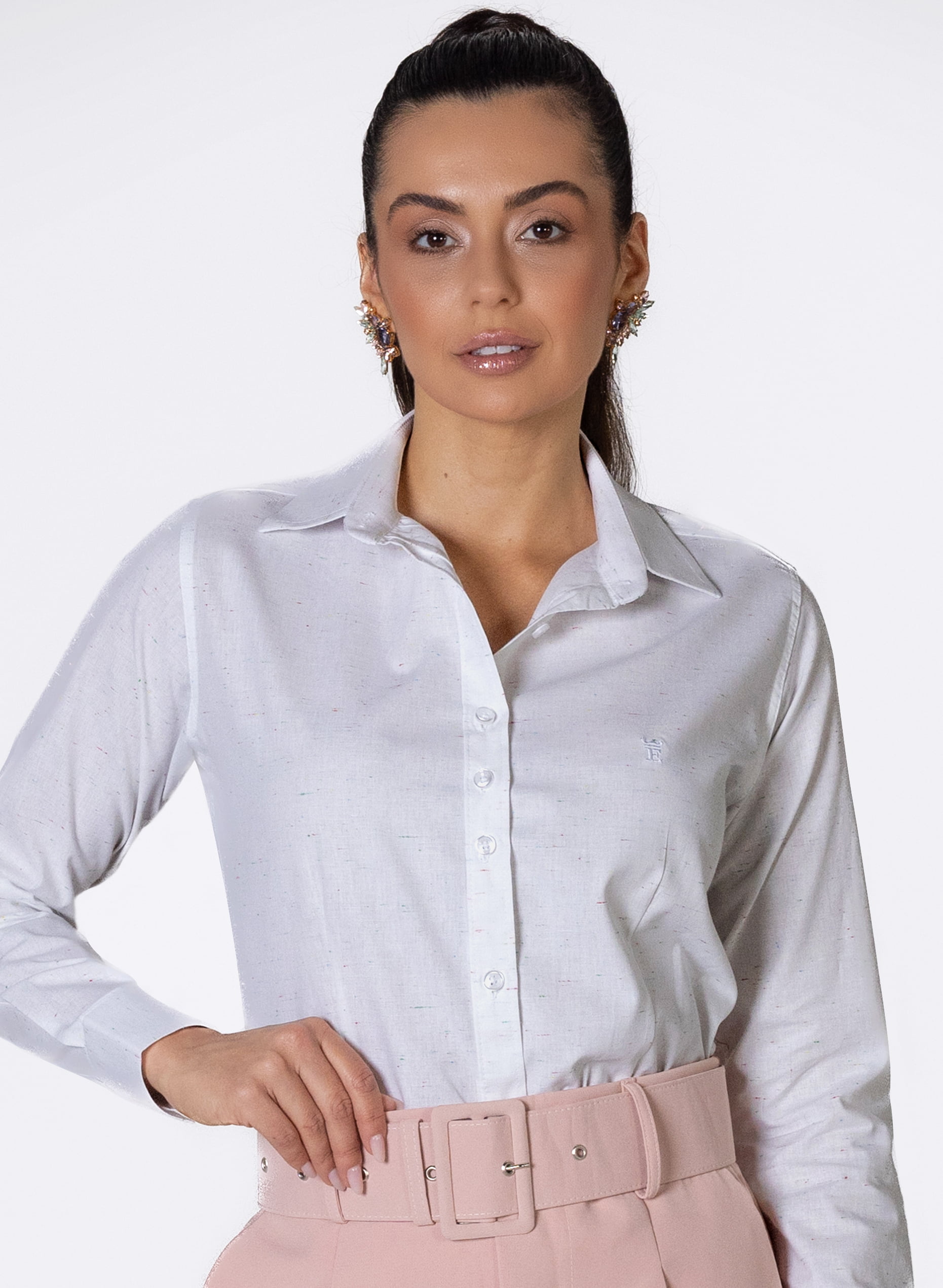 Blusa social feminina de tecido fino camisa branca manga longa