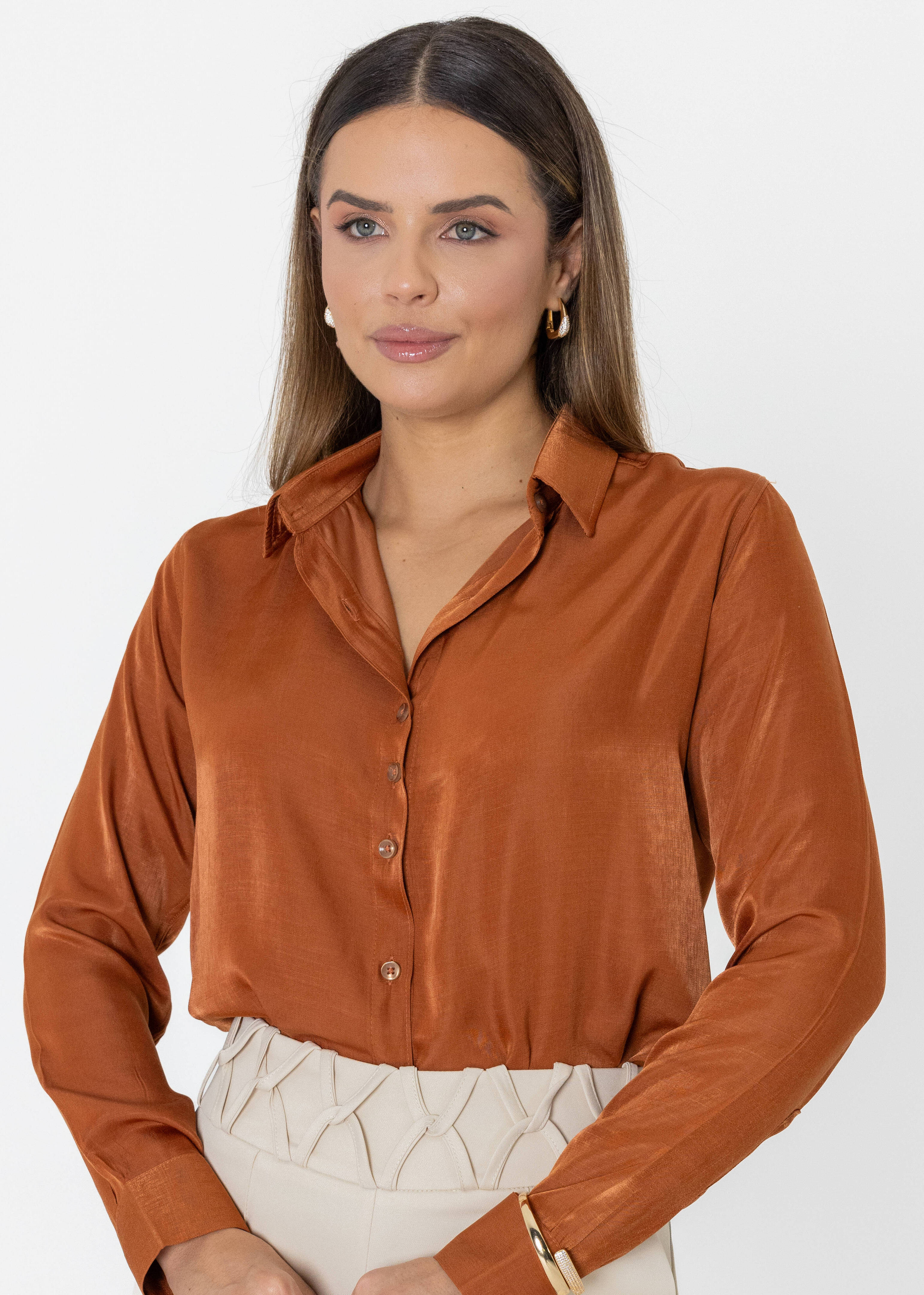 Camisa Social Marrom Feminina Camisa Social Feminina Manga Longa