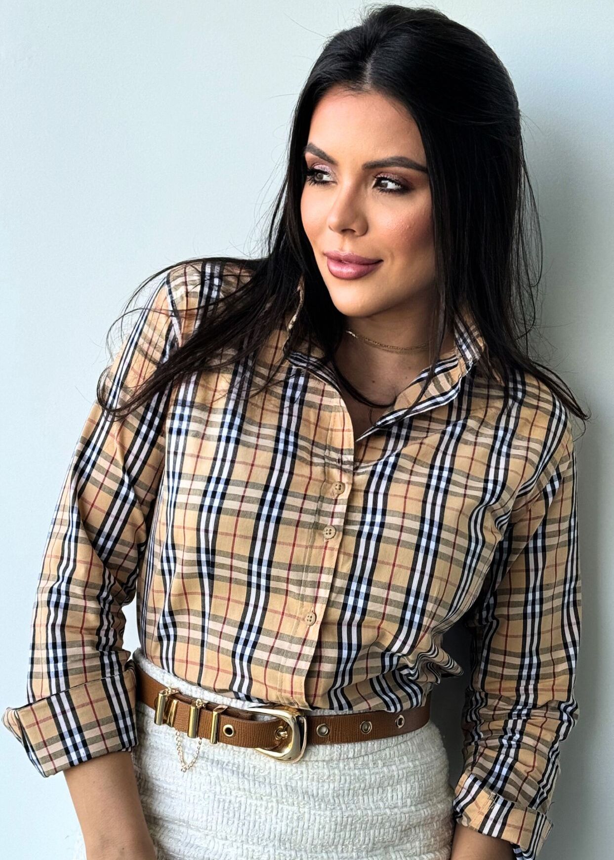 Camisa Social Feminina Manga Longa Xadrez