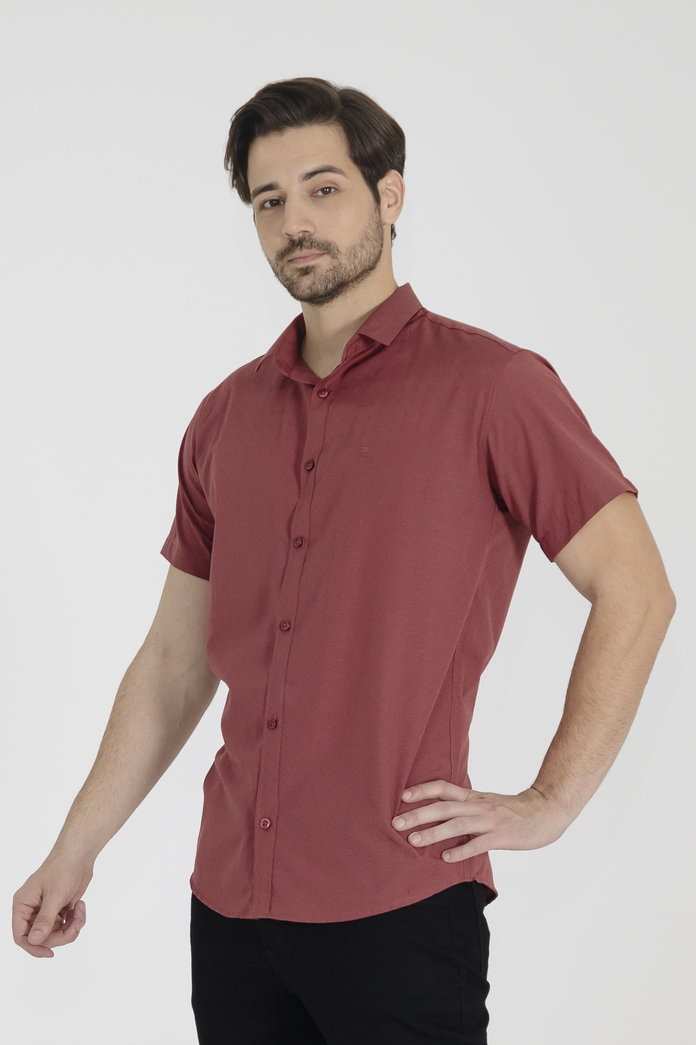 Camisa Slim Fit Masculina Mens Muscle Estilosa Manga Curta Vermelho