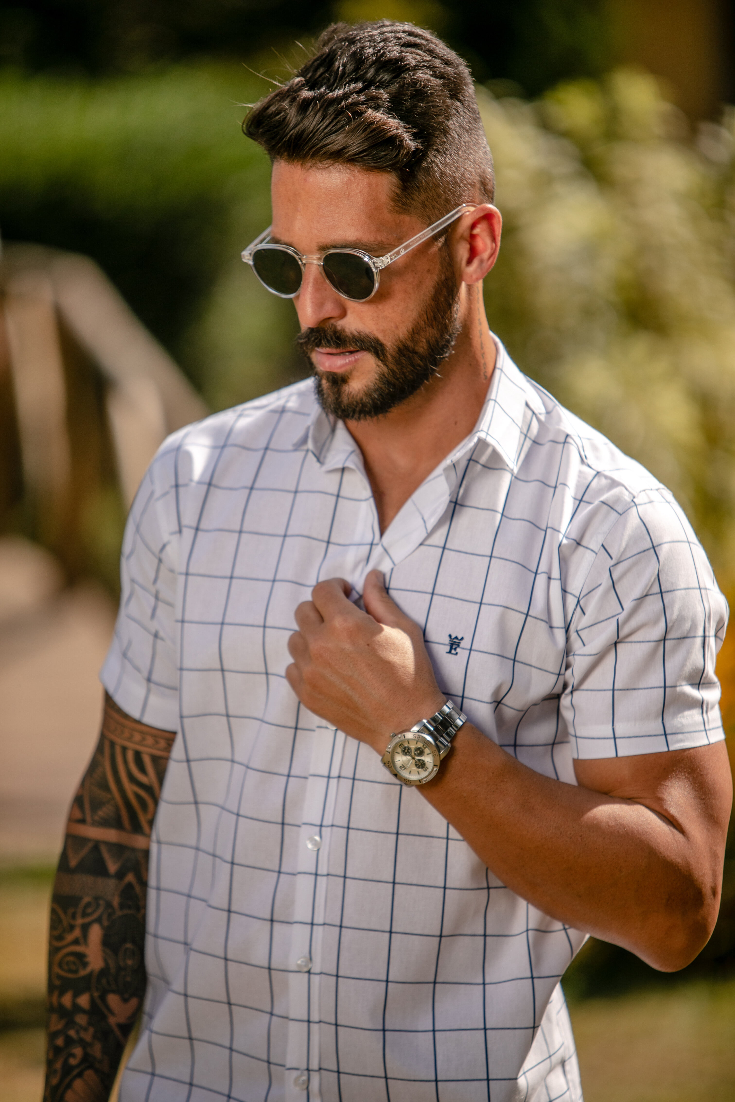 Camisa slim fit em padrão de xadrez Decenio