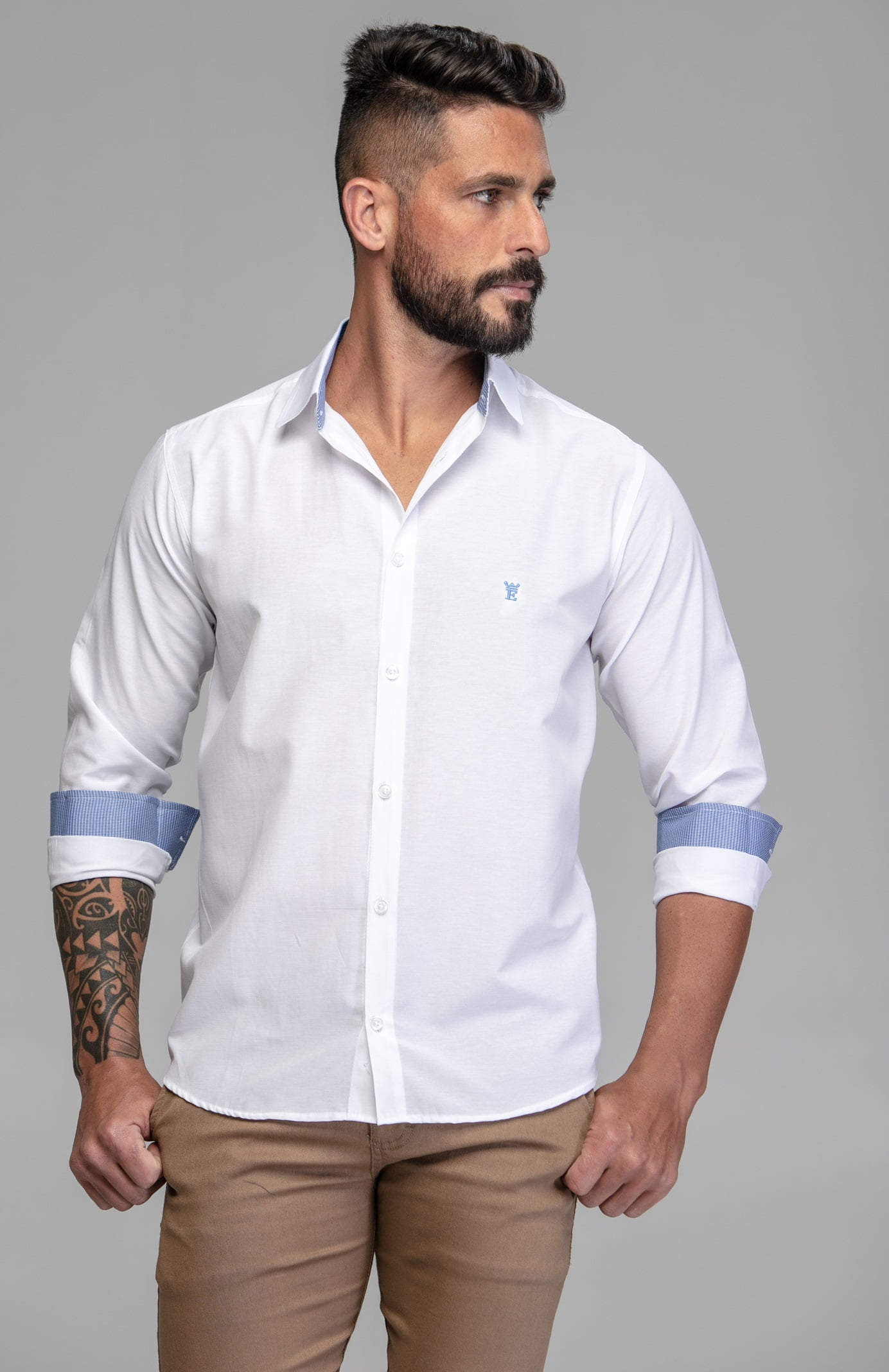 Camisa Masculina Social Slim Fit Manga Longa Alfajor Branca Premium Distribui Es