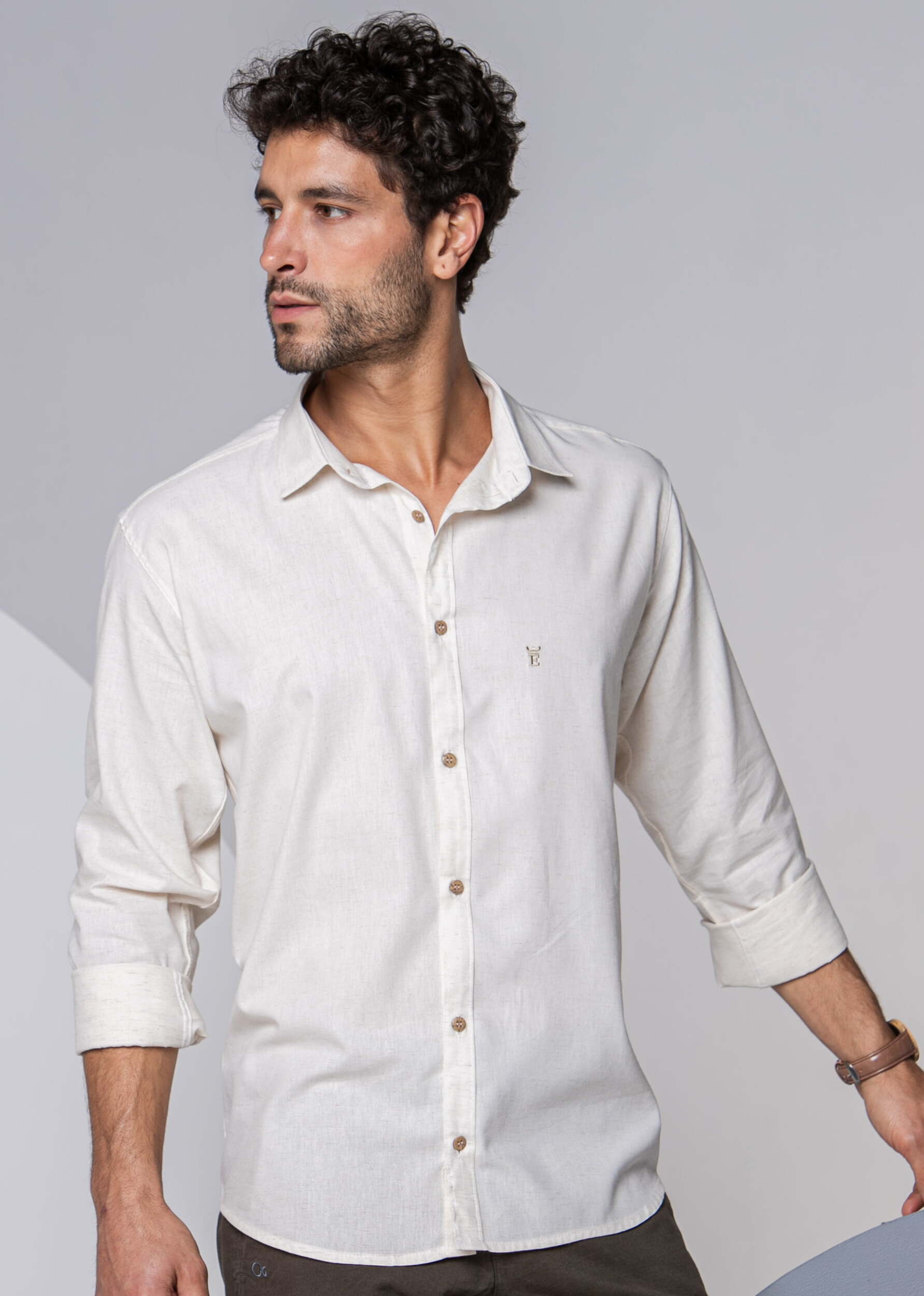 Camisa social masculina manga longa Linho Barcelos