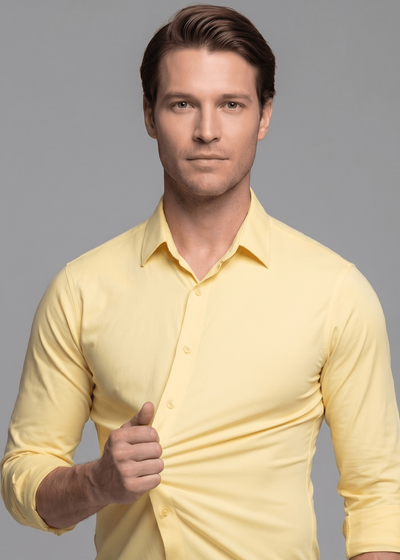 CAMISA MASCULINA SOCIAL SLIM FIT MANGA LONGA ULTRA TECH AMARELA