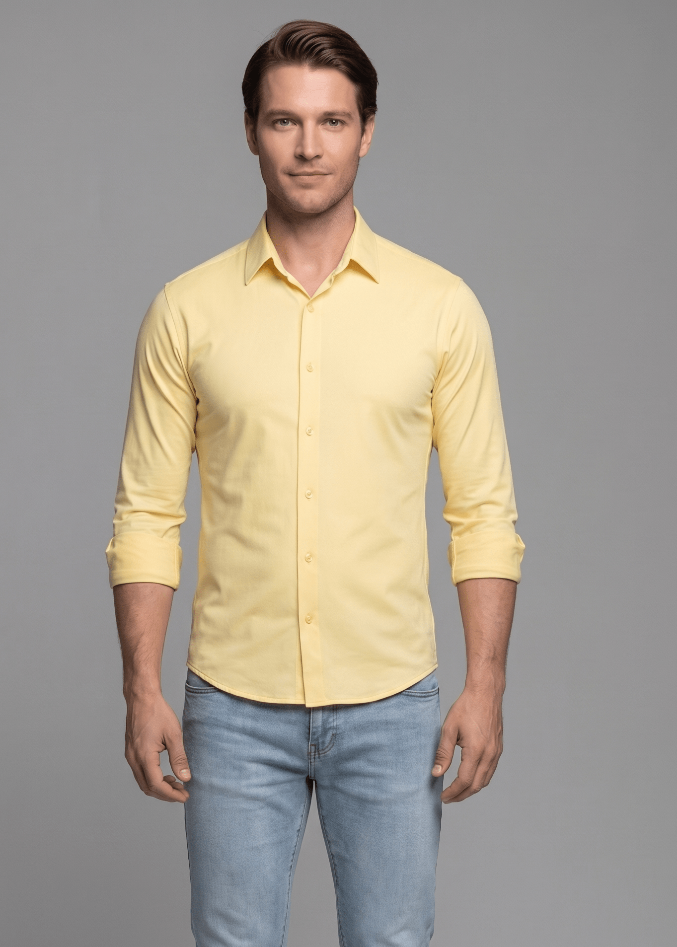 CAMISA MASCULINA SOCIAL SLIM FIT MANGA LONGA ULTRA TECH AMARELA