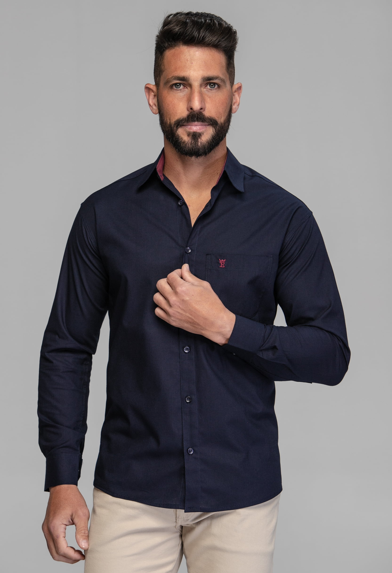 CAMISA MASCULINA SOCIAL TRADICIONAL MANGA LONGA MARINHO - Elegance Camisas