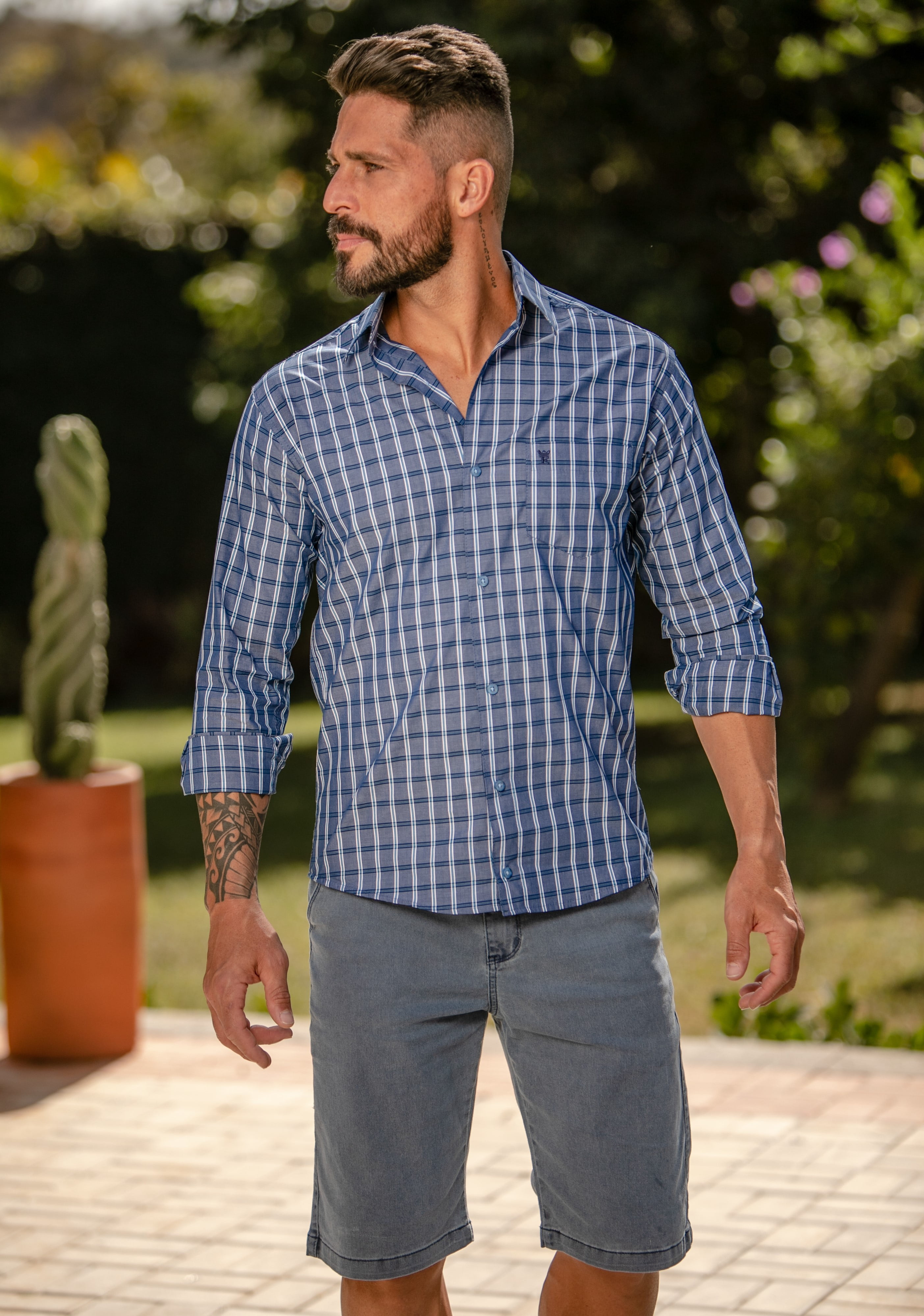 Camisa Xadrez Casual Elegante Masculina Manga Longa