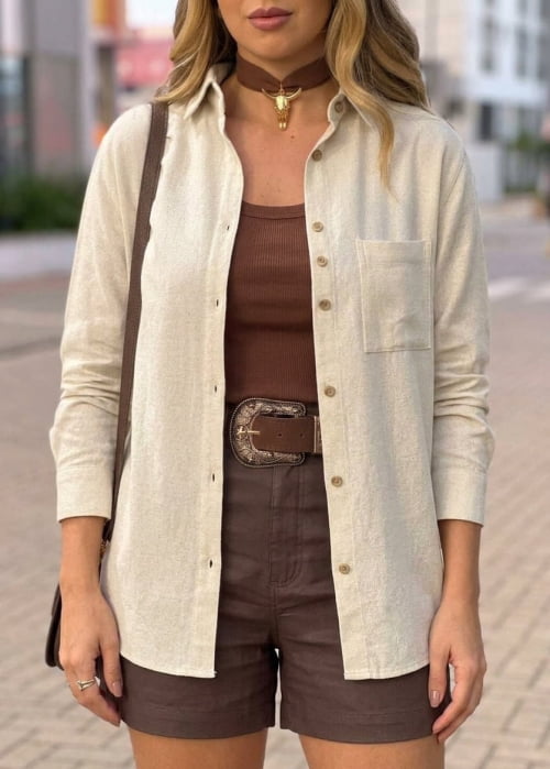CAMISA FEMININA ALONGADA LINHO