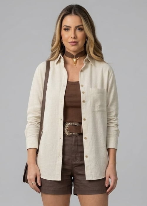 CAMISA FEMININA ALONGADA LINHO CAMISA FEMININA ALONGADA LINHO