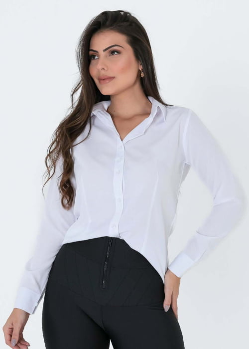 CAMISA FEMININA SOCIAL MANGA LONGA SPANDEX BRANCA 