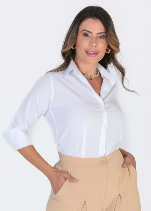 CAMISA FEMININA SOCIAL MANGA LONGA SPANDEX BRANCA 