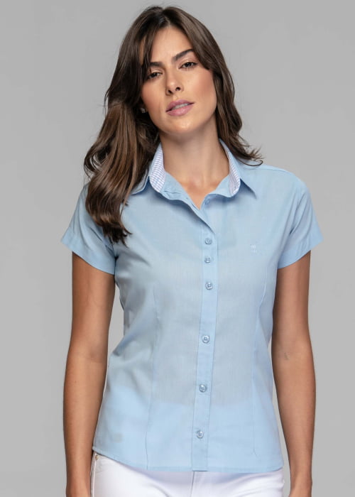 CAMISA FEMININA SOCIAL MANGA CURTA CAMILA AZUL