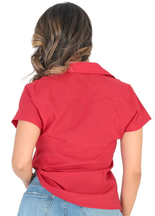CAMISA FEMININA SOCIAL MANGA CURTA VERMELHA NOELI 