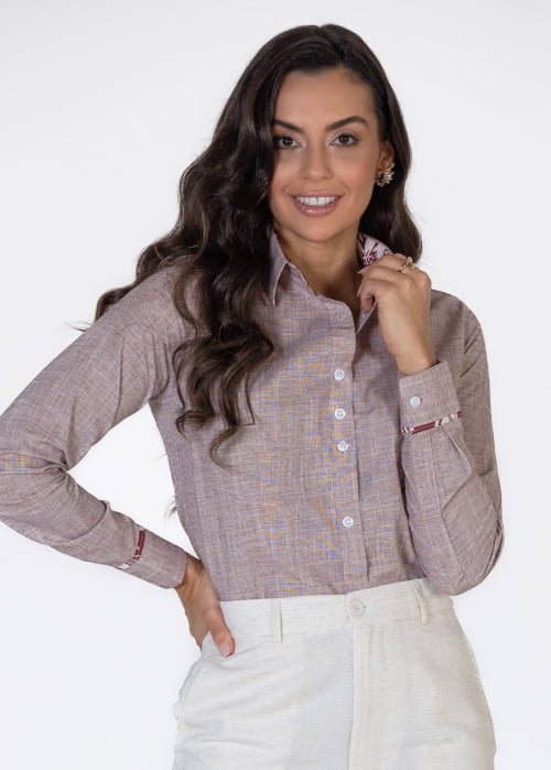 CAMISA FEMININA SOCIAL MANGA LONGA CHAMBRAY URZE