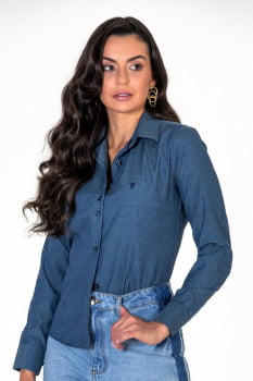 CAMISA FEMININA SOCIAL MANGA LONGA MAQUINETADA AQUA 
