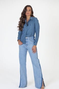 CAMISA FEMININA SOCIAL MANGA LONGA MAQUINETADA AQUA 
