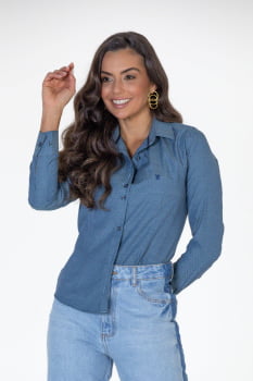 CAMISA FEMININA SOCIAL MANGA LONGA MAQUINETADA AQUA 