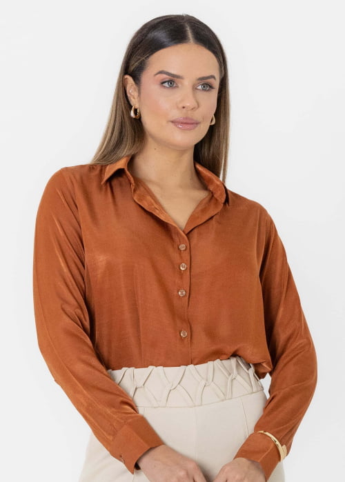 CAMISA FEMININA SOCIAL MANGA LONGA TERRACOTA