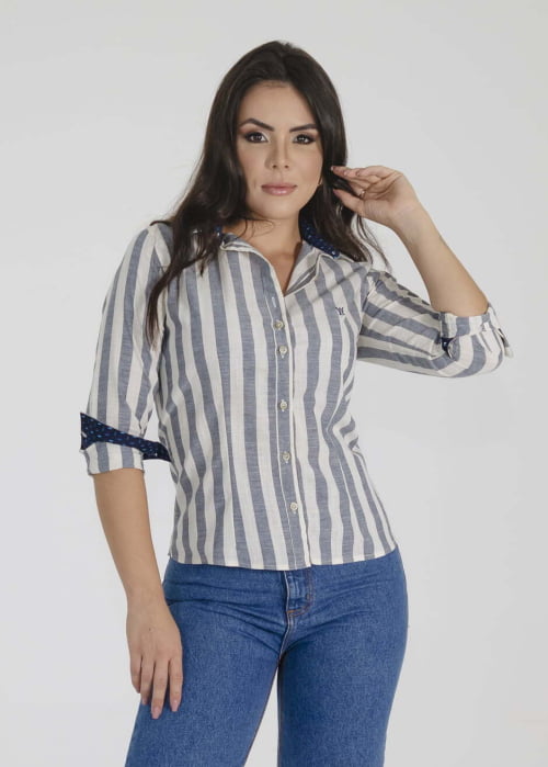 CAMISA FEMININA SOCIAL MANGA LONGA MERIDA MARINHO 