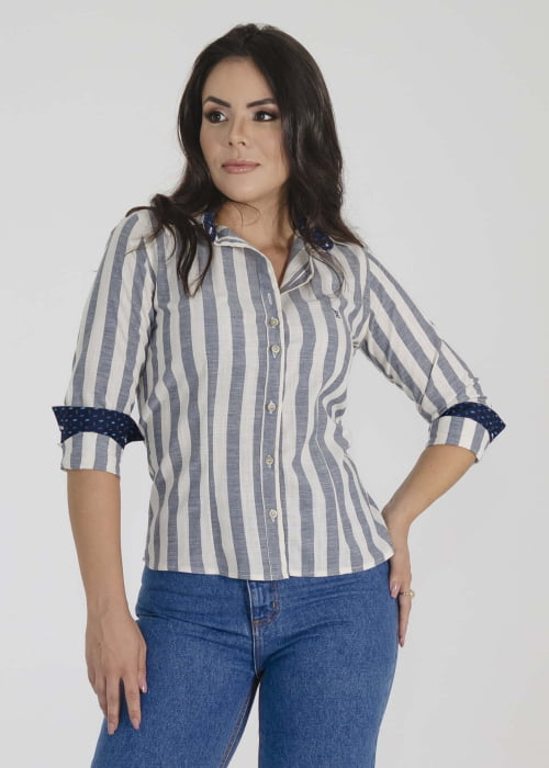 CAMISA FEMININA SOCIAL MANGA LONGA MERIDA MARINHO 