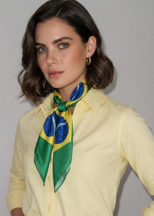 CAMISA FEMININA SOCIAL MANGA LONGA ULTRA TECH AMARELA + LENÇO DO BRASIL 