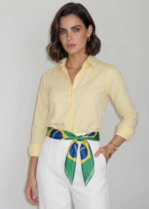 CAMISA FEMININA SOCIAL MANGA LONGA ULTRA TECH AMARELA + LENÇO DO BRASIL 