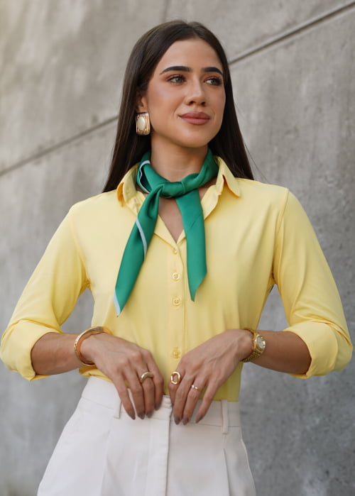 CAMISA FEMININA SOCIAL MANGA LONGA ULTRA TECH AMARELA + LENÇO DO BRASIL 