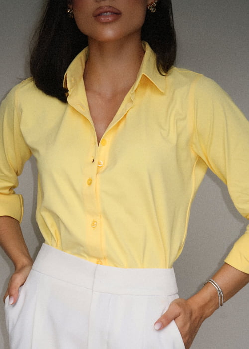 CAMISA FEMININA SOCIAL MANGA LONGA ULTRA TECH AMARELA + LENÇO DO BRASIL CAMISA FEMININA SOCIAL MANGA LONGA ULTRA TECH AMARELA + LENÇO DO BRASIL