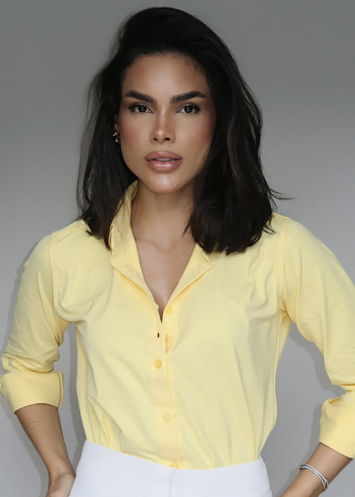 CAMISA FEMININA SOCIAL MANGA LONGA ULTRA TECH AMARELA + LENÇO DO BRASIL