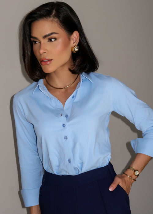 CAMISA FEMININA SOCIAL MANGA LONGA ULTRA TECH AZUL CLARO
