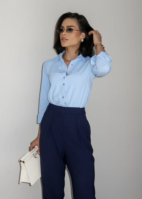 CAMISA FEMININA SOCIAL MANGA LONGA ULTRA TECH AZUL CLARO