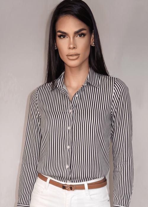 CAMISA FEMININA SOCIAL MANGA LONGA ULTRA TECH LISTRADA