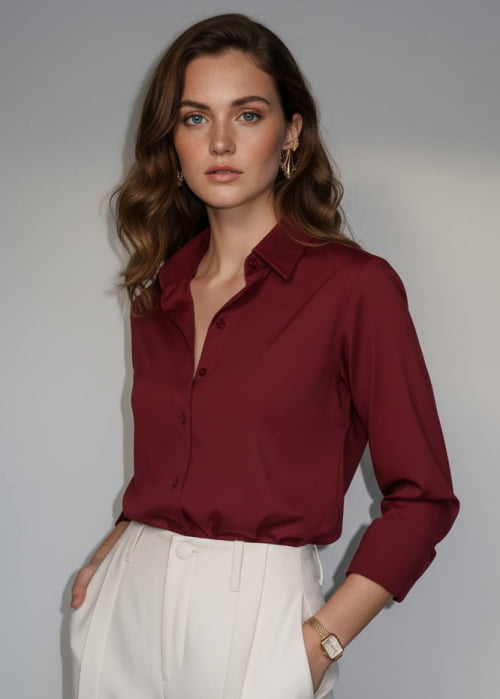 CAMISA FEMININA SOCIAL MANGA LONGA ULTRA TECH MALBEC