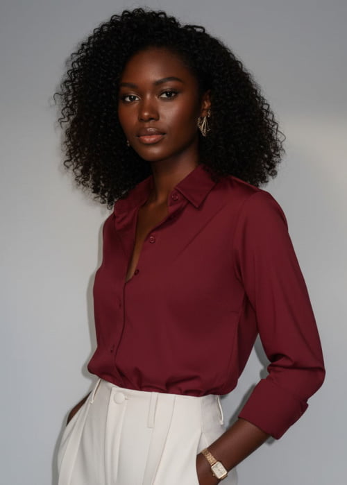 CAMISA FEMININA SOCIAL MANGA LONGA ULTRA TECH MALBEC