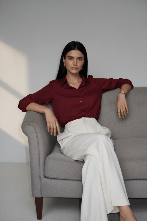CAMISA FEMININA SOCIAL MANGA LONGA ULTRA TECH MALBEC
