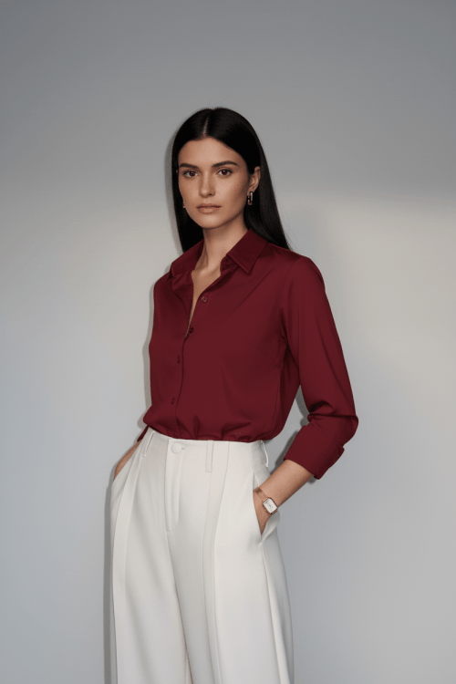 CAMISA FEMININA SOCIAL MANGA LONGA ULTRA TECH MALBEC