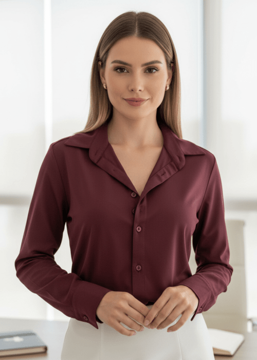 CAMISA FEMININA SOCIAL MANGA LONGA ULTRA TECH MALBEC
