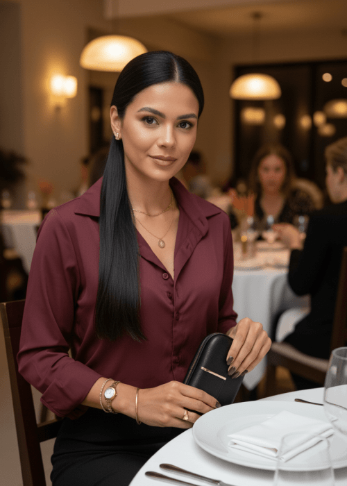 CAMISA FEMININA SOCIAL MANGA LONGA ULTRA TECH MALBEC