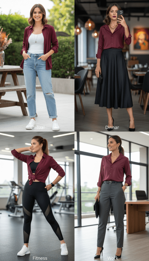 CAMISA FEMININA SOCIAL MANGA LONGA ULTRA TECH MALBEC