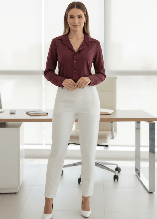 CAMISA FEMININA SOCIAL MANGA LONGA ULTRA TECH MALBEC