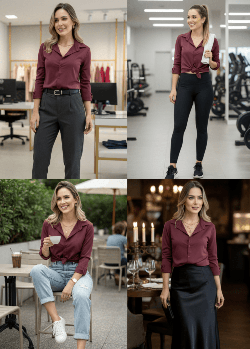 CAMISA FEMININA SOCIAL MANGA LONGA ULTRA TECH MALBEC