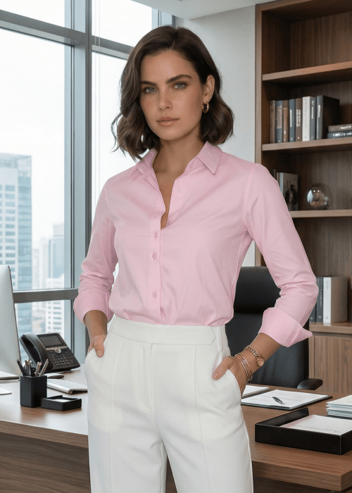 CAMISA FEMININA SOCIAL MANGA LONGA ULTRA TECH ROSA CLARO