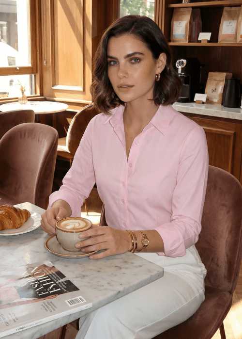 CAMISA FEMININA SOCIAL MANGA LONGA ULTRA TECH ROSA CLARO