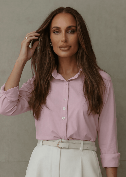 CAMISA FEMININA SOCIAL MANGA LONGA ULTRA TECH ROSA CLARO