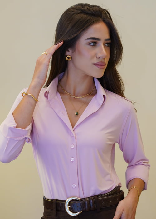 CAMISA FEMININA SOCIAL MANGA LONGA ULTRA TECH ROSA CLARO