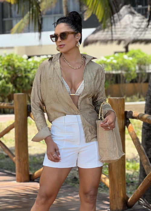 CAMISA FEMININA SOCIAL RESORT ALONGADA