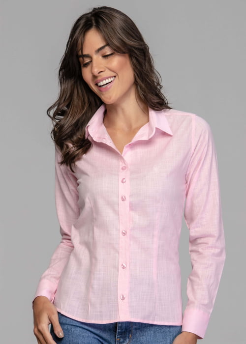 CAMISA FEMININA SOCIAL MANGA LONGA FLAME ROSA